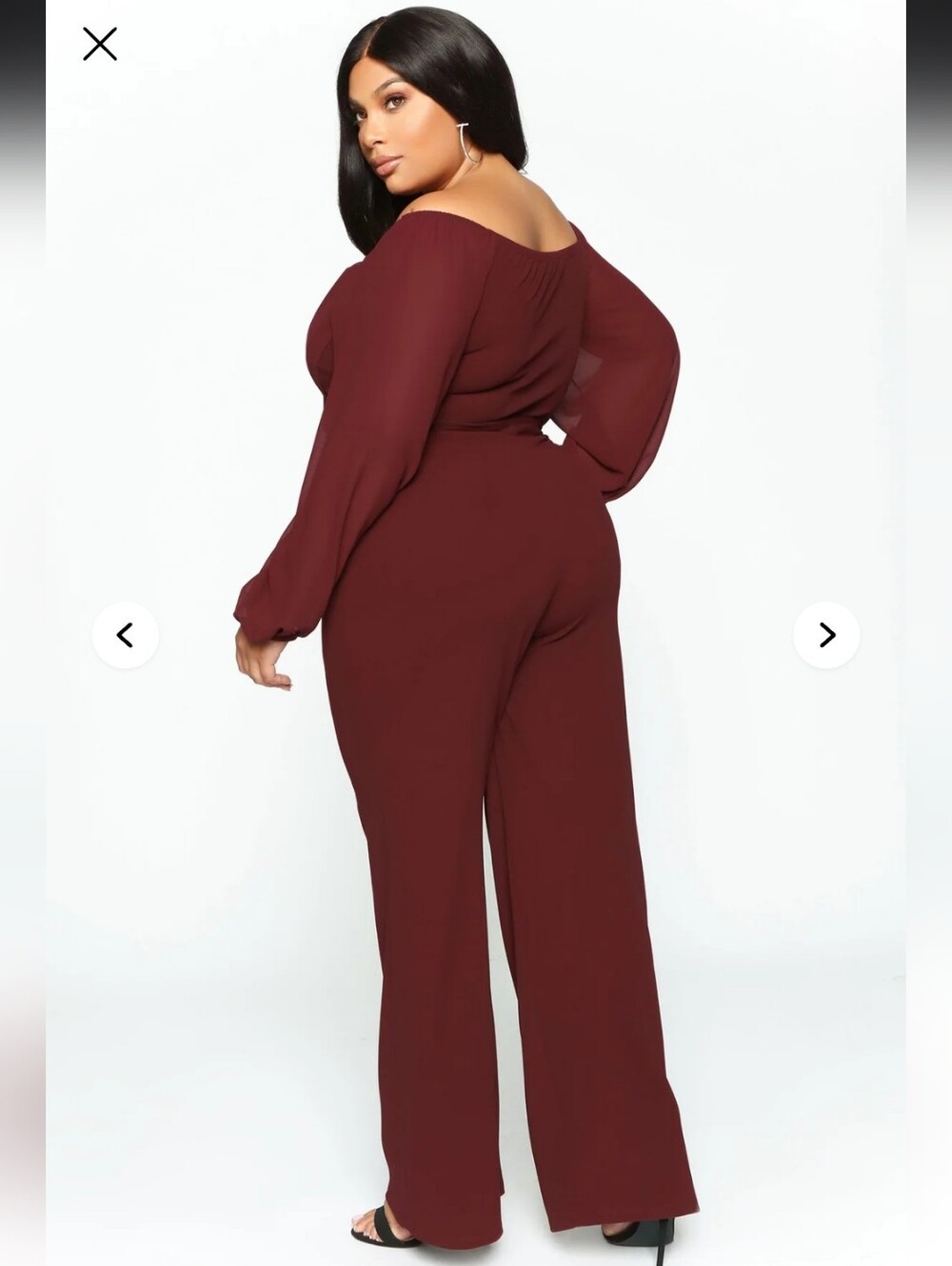 Fashion Nova Burgundy Off-Shoulder Wrap Jumpsuit - Picture 3 of 6